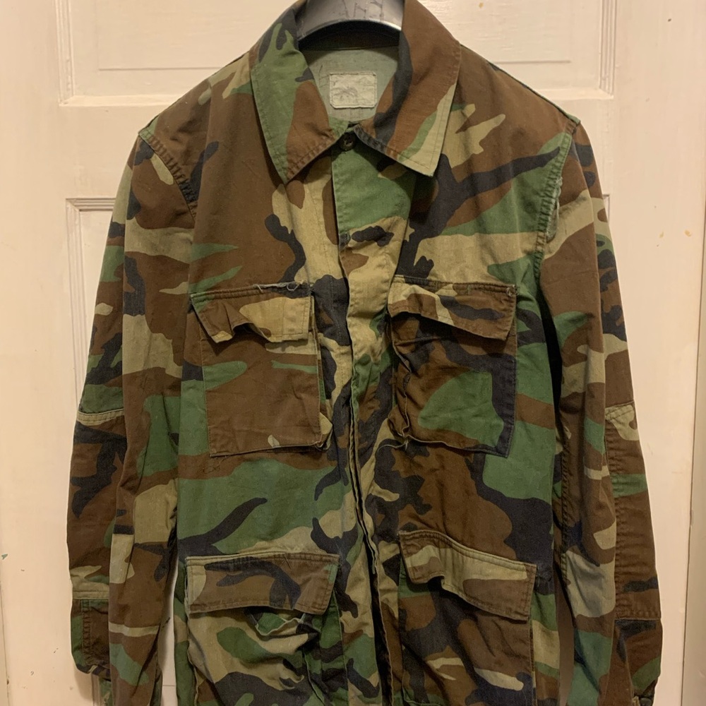 Green and Brown Military Field Jacket with Collared Neckline